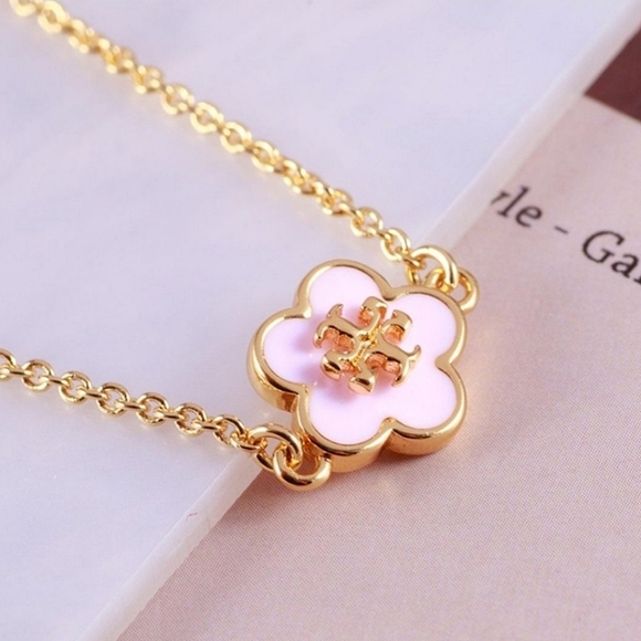 Tory Burch Orchid Pink Kira Enamel Flower Necklace - Picture 5 of 5